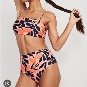 Old Navy Orange Print High-Waisted Bikini Bottom Bandeau Top Swimsuit Set Sz 2X